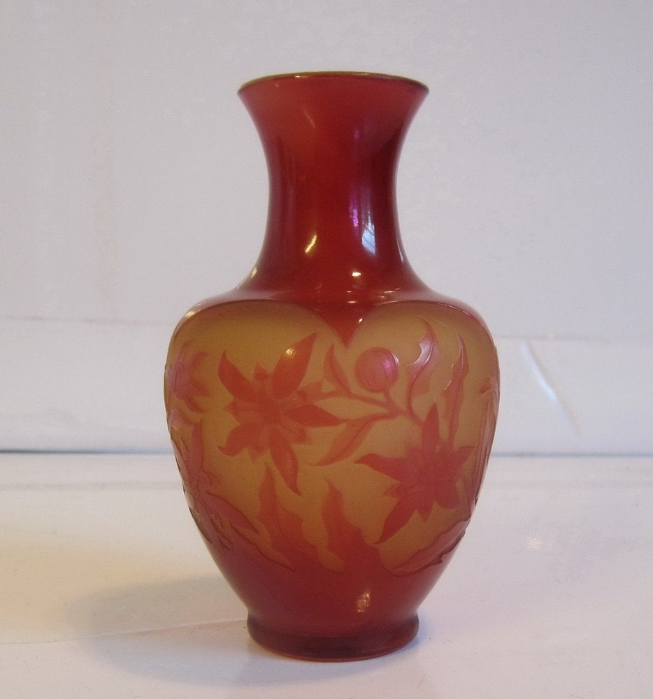 Antieke cameo glazen vaas D'Argental, art nouveau, ca 1900, Verzenden