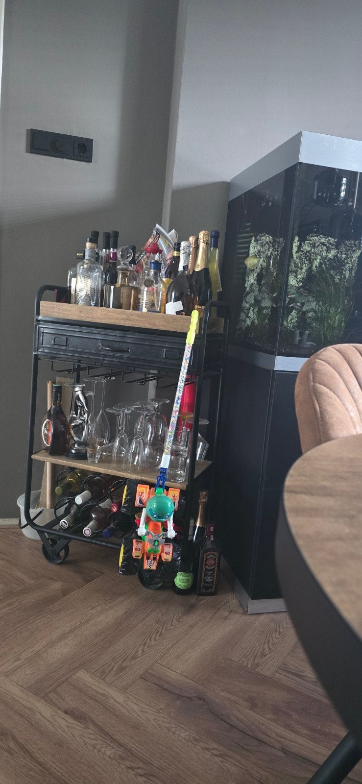 drankkar op wielen, Huis en Inrichting, Ophalen, 50 tot 100 cm, Rond, Metaal