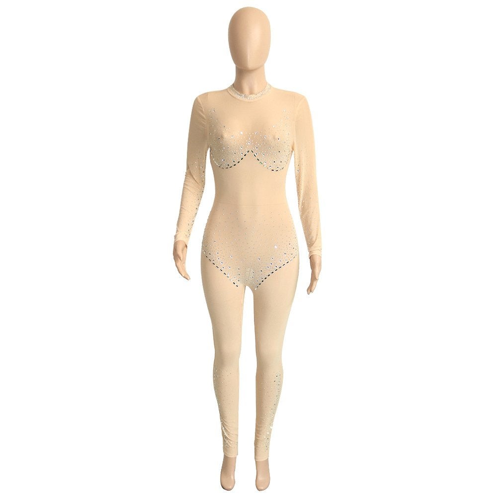 Dames catsuit 36 / bodysuit beige glitter doorzichtig feest, Verzenden, Nieuw, Maat 38/40 (M), Overige thema's