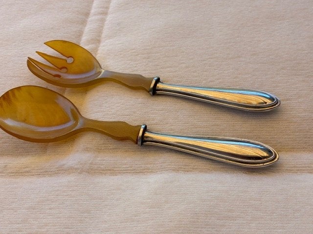 Vintage 2-delig slabestek – amberkleurig – jaren 50/60 stijl, Verzenden
