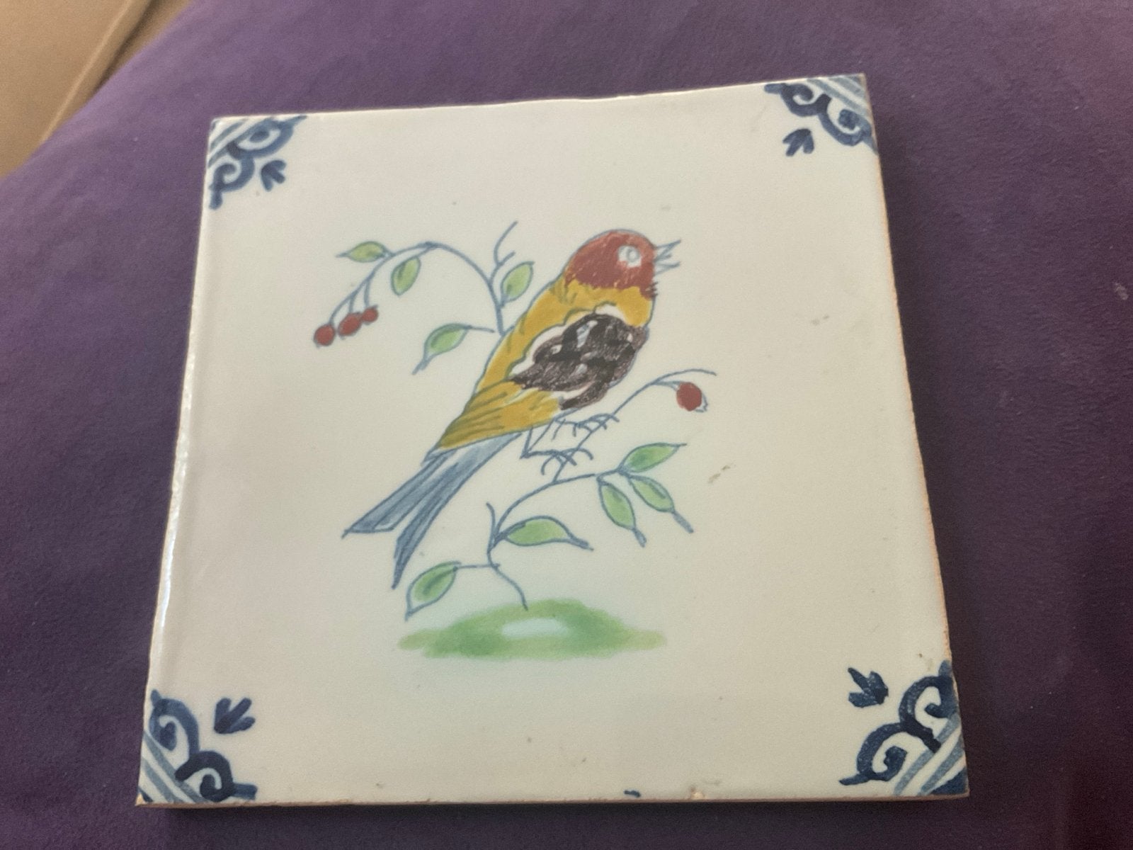 Tichelaar Makkum polychrome tegel met vogel, Antiek en Kunst, Ophalen of Verzenden