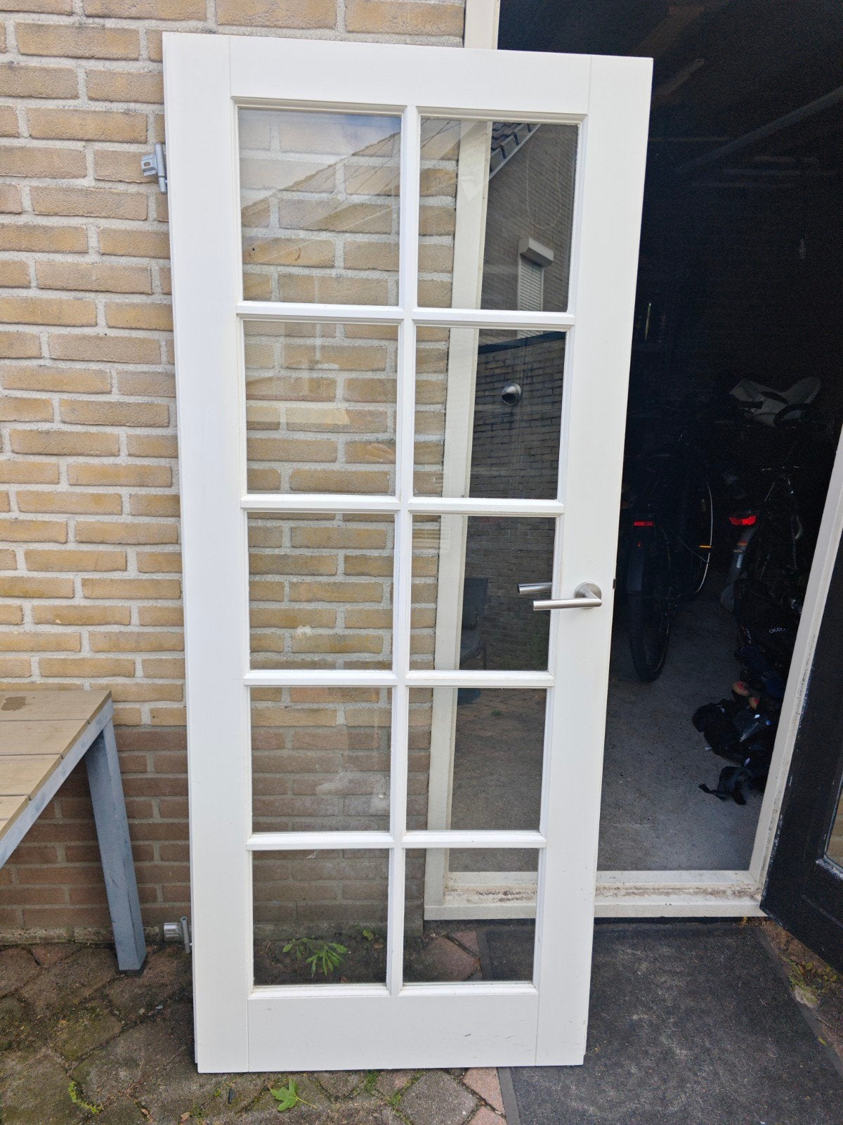 Witte Buitendeur met Glaspanelen en Hang- en Sluitwerk, Ophalen, 80 tot 100 cm, Glas, 200 tot 215 cm