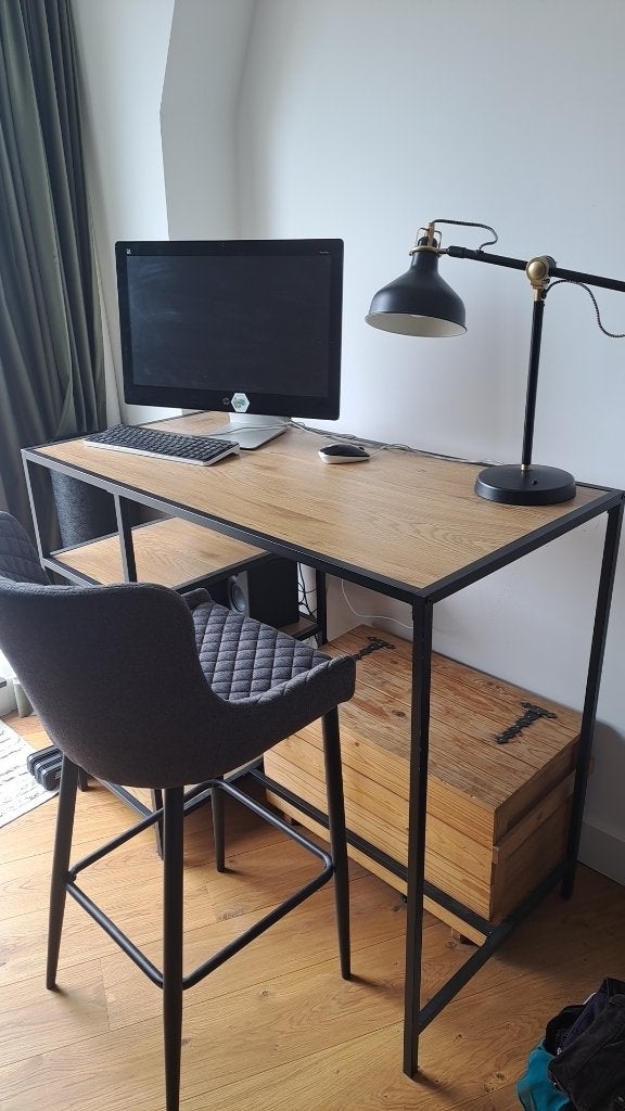 Modern bureau met opbergruimte - Hout en metaal, Huis en Inrichting, Bureaus, Ophalen, Opbergruimte, Gebruikt, 120 cm