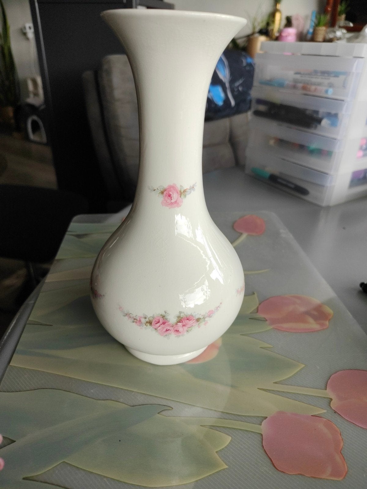 Antieke Max Roesler Rodach vaas rozen decoratie, 1910/1920, Ophalen of Verzenden