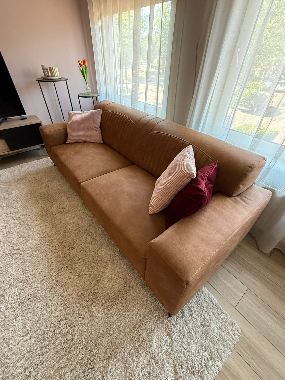 Bank cognac kleur - 2 jaar oud, nette staat, Ophalen, Overige materialen, Driepersoons, 75 tot 100 cm