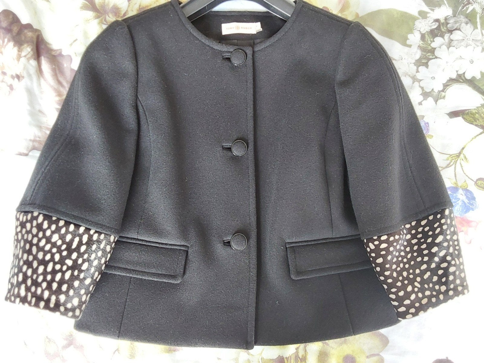 Tory Burch wollen jasje met dalmatiër mouwen, maat 36, Kleding | Dames, Zwart, Ophalen of Verzenden, Zo goed als nieuw, TORY BUR H
