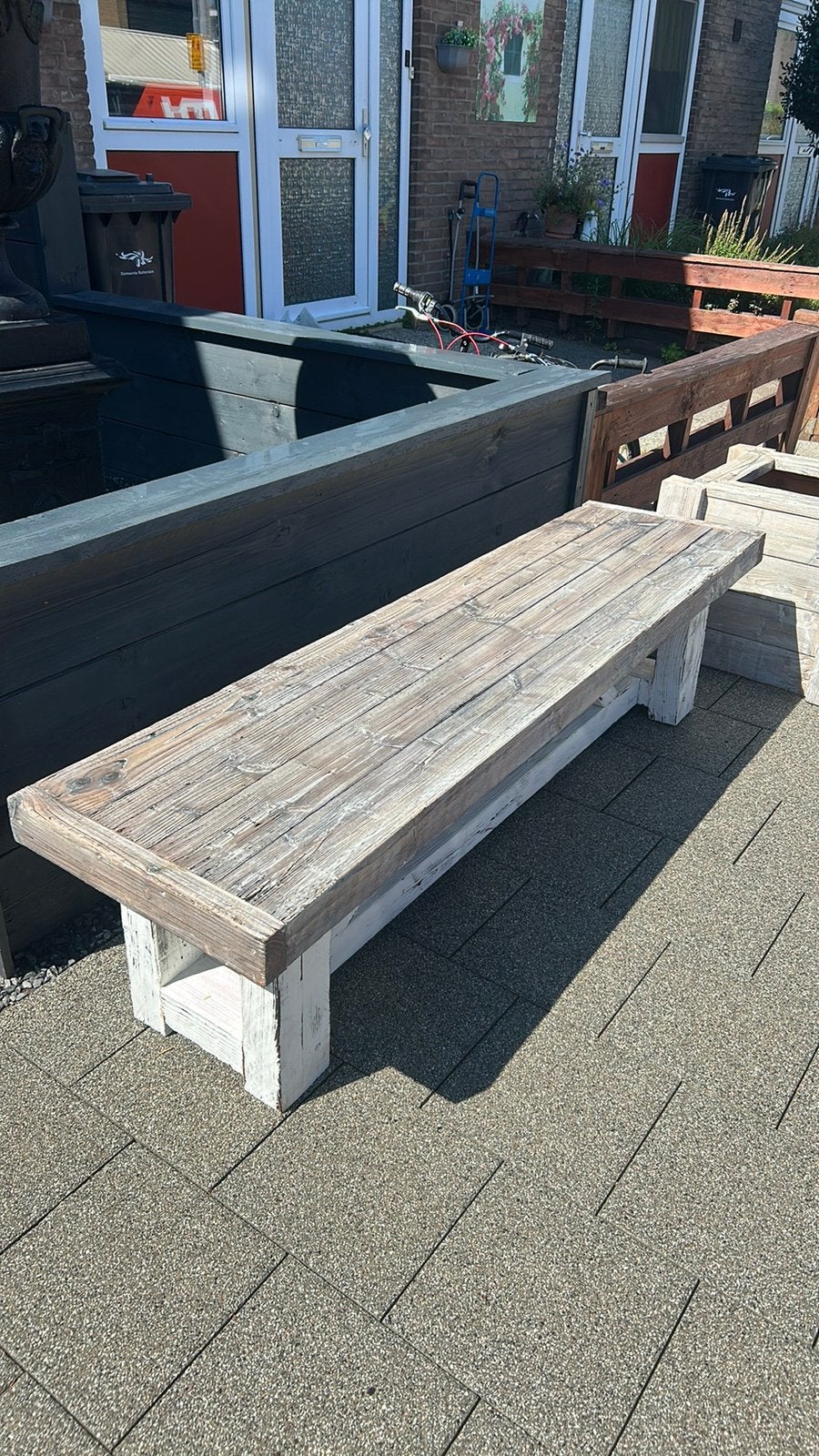 Mooie stoere tuinbank Bali Ibiza Bohemian stijl 183x47, Tuin en Terras, Ophalen, Zo goed als nieuw, Hout