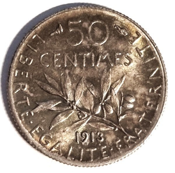 Frankrijk: 50 Centimes 1913 Prachtig, zilver, Postzegels en Munten, Munten | België, Verzenden, Zilver, Losse munt, Zilver