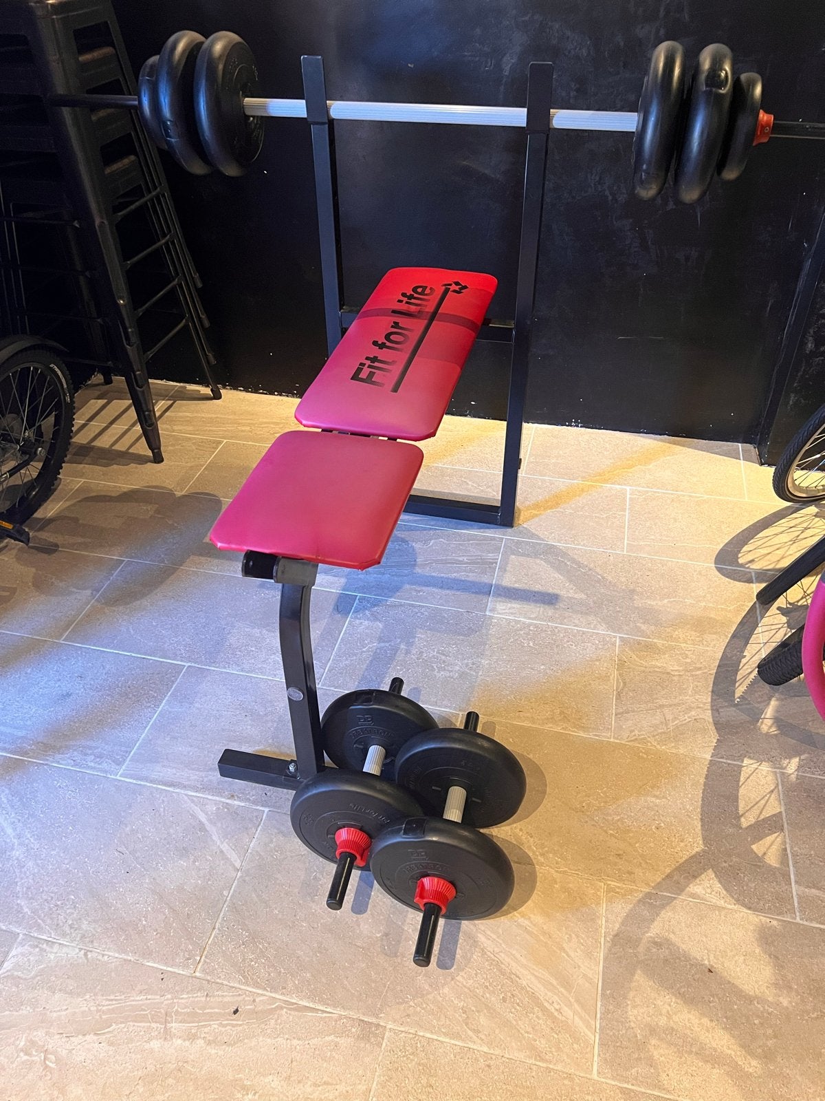 Fitnessbank met halterset en gewichten - Fit for Life, Ophalen, Gebruikt, Armen, Fitnessbank