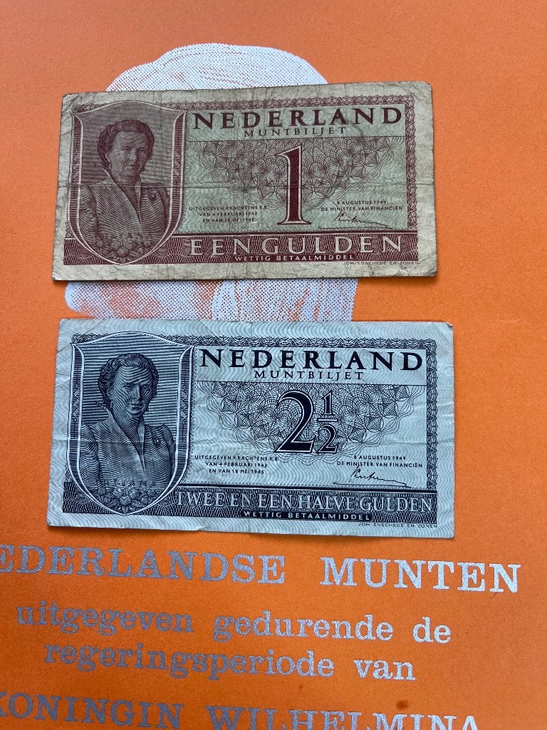 Nederland Juliana Bankbiljetten 1949 1 & 2½ gulden, Postzegels en Munten, Ophalen of Verzenden, 2½ gulden, Setje
