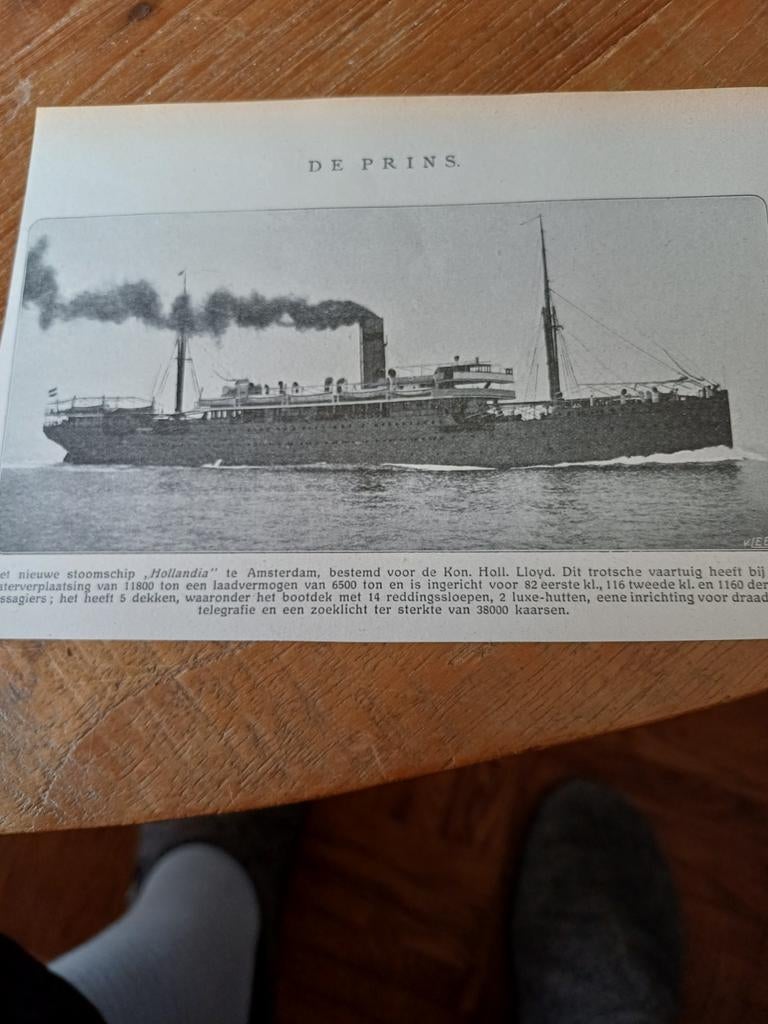 Knipsel stoomschip Hollandia Amsterdam Koninklijke Hollandse, Ophalen of Verzenden, Gebruikt, Kaart, Foto of Prent