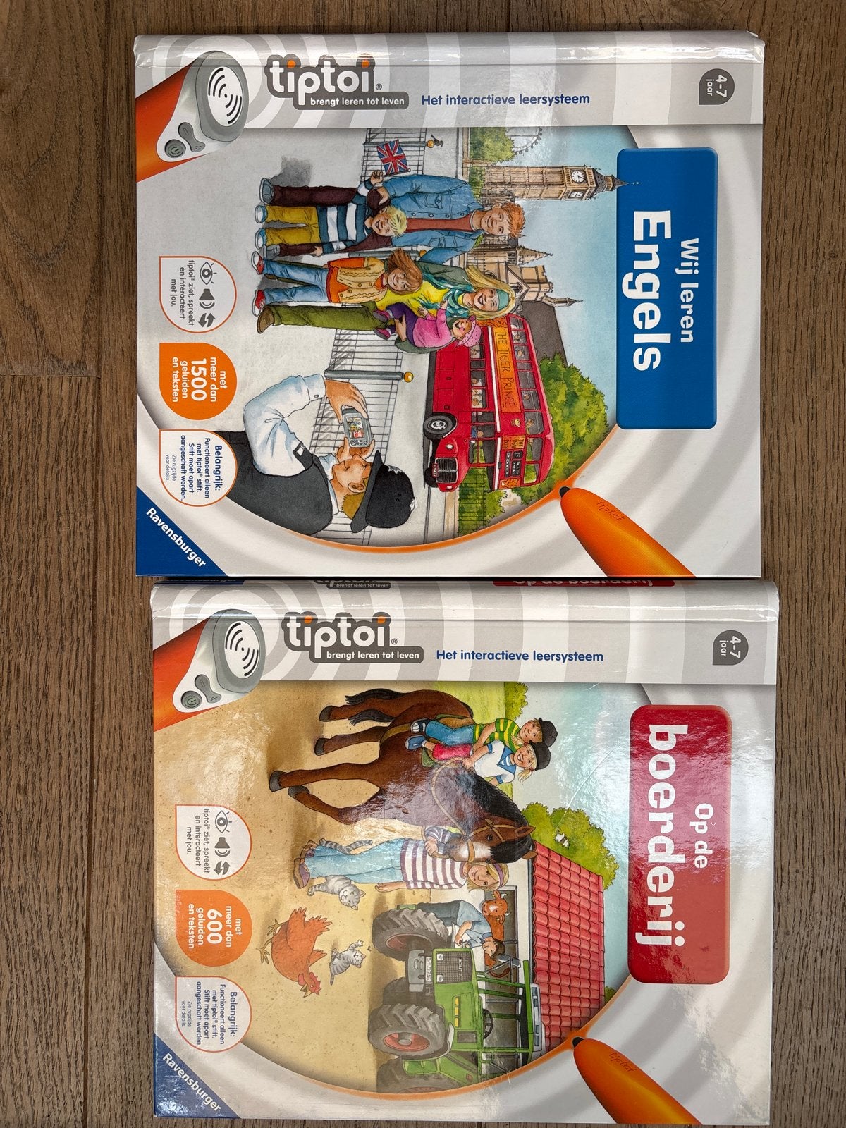 Tiptoi Ravensburger: Wij leren Engels & Op de boerderij, Verzenden, Zo goed als nieuw, Uitklap-, Voel- of Ontdekboek, 3 tot 4 jaar