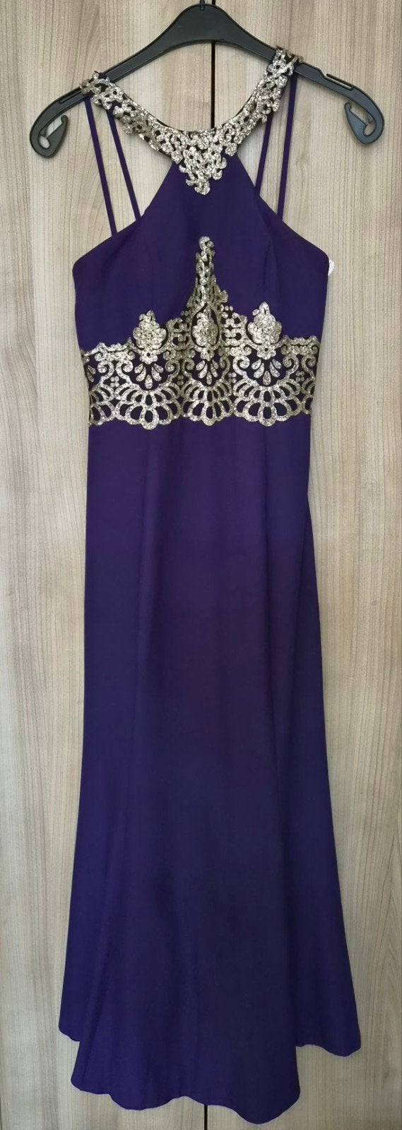 Prachtige paarse avondjurk met gouden details - Maat M, Kleding | Dames, Paars, Gedragen, Onder de knie, Ophalen