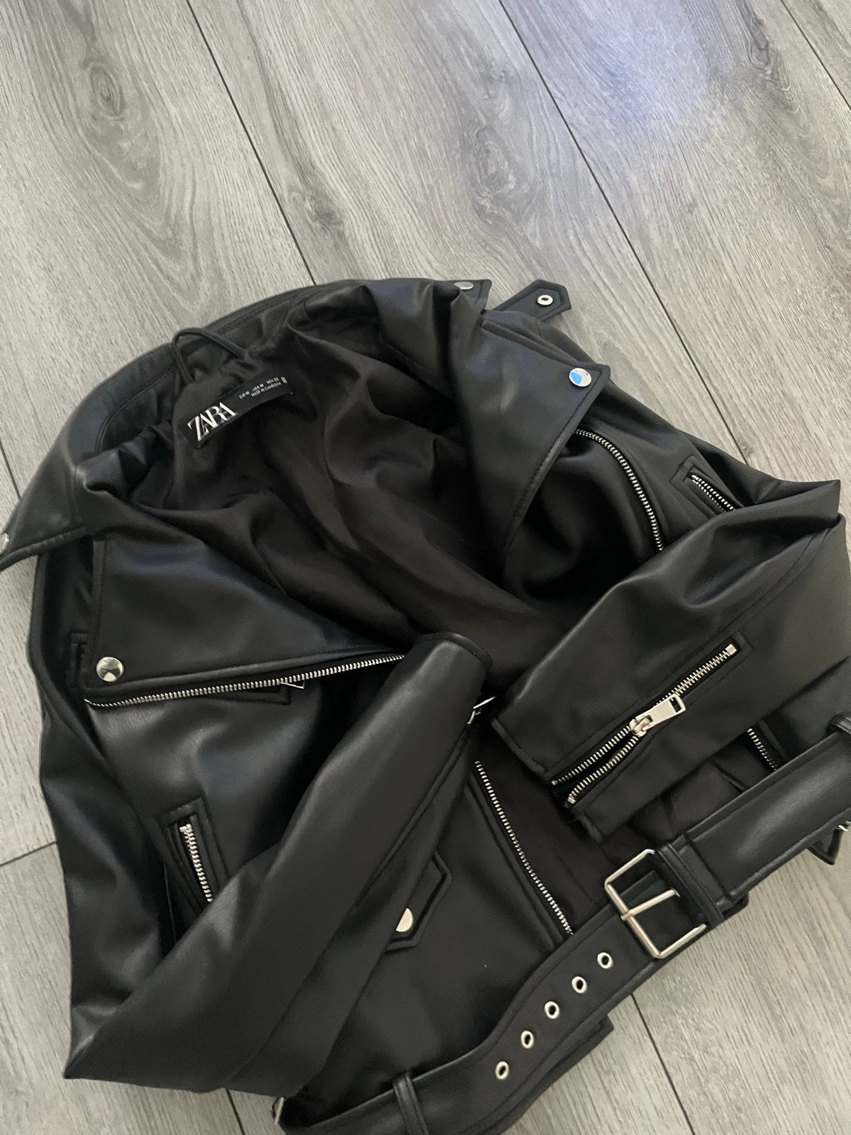 Zwarte leren bikerjack van Zara, maat M, Ophalen, Nieuw, Maat 38/40 (M), Zwart