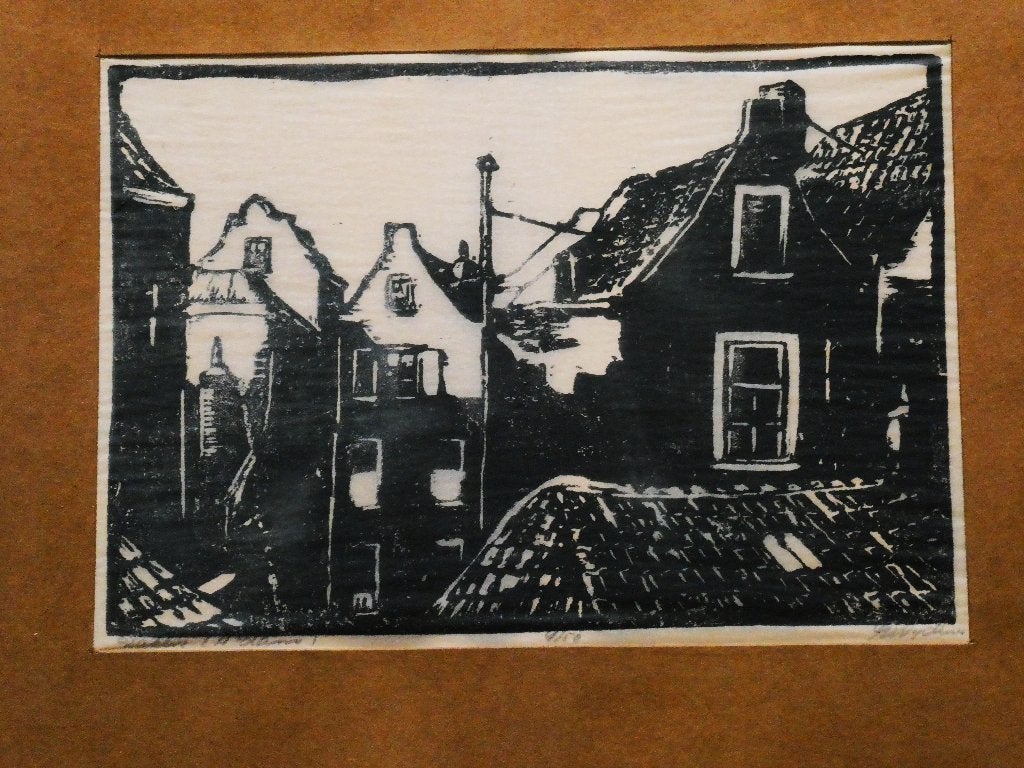 Houtsnede Daken van Amsterdam Gerard Wijdeveld ( 4 / 50 ), Antiek en Kunst, Met tekst, Stadsgezicht, Ophalen of Verzenden, Houtsnede