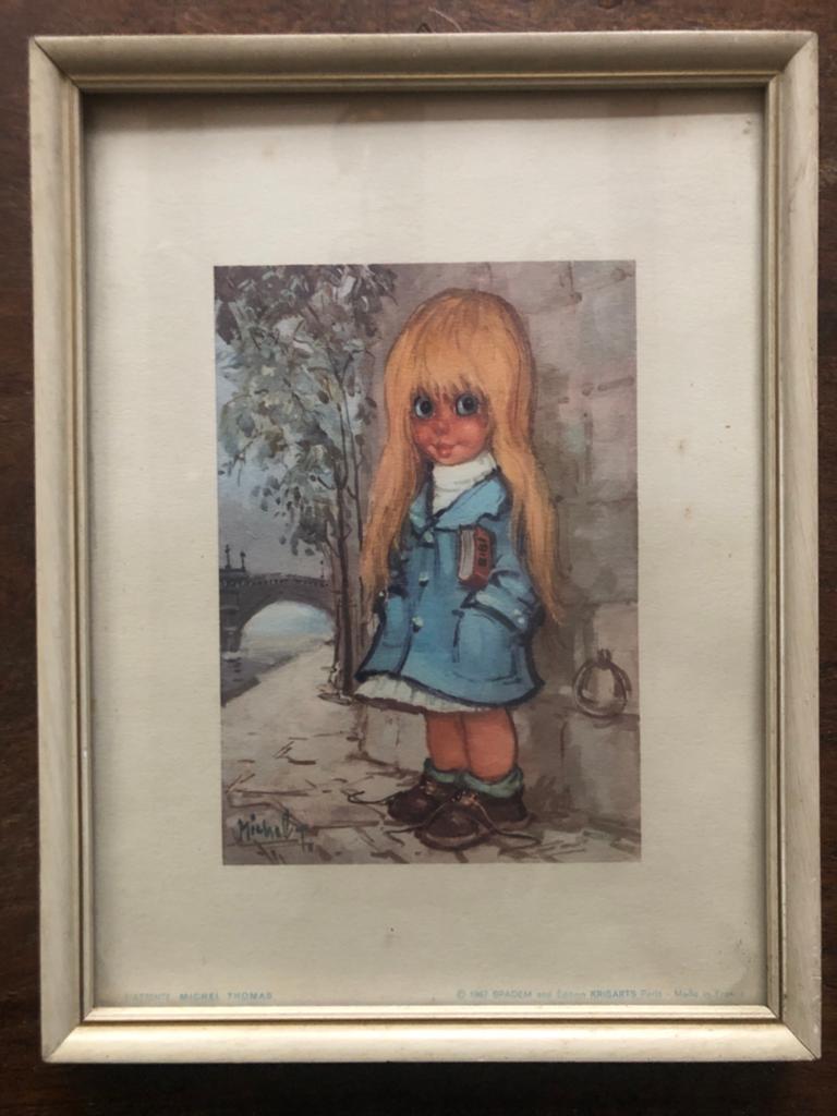 Vintage print Michel Thomas meisje met grote ogen 1967, Ophalen of Verzenden, Zo goed als nieuw, Voor 1940, Prent
