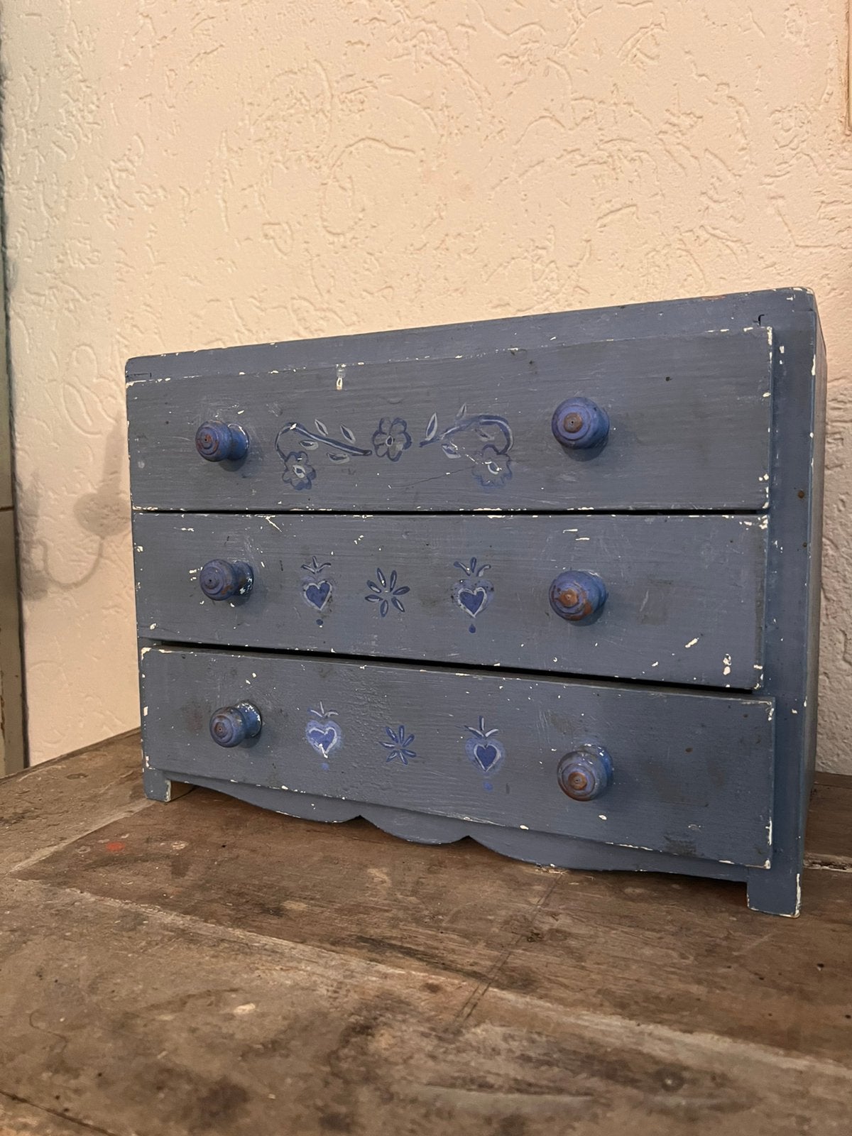 Oud brocante vintage ladenkastje kastje laadjes klein blauw, Ophalen of Verzenden
