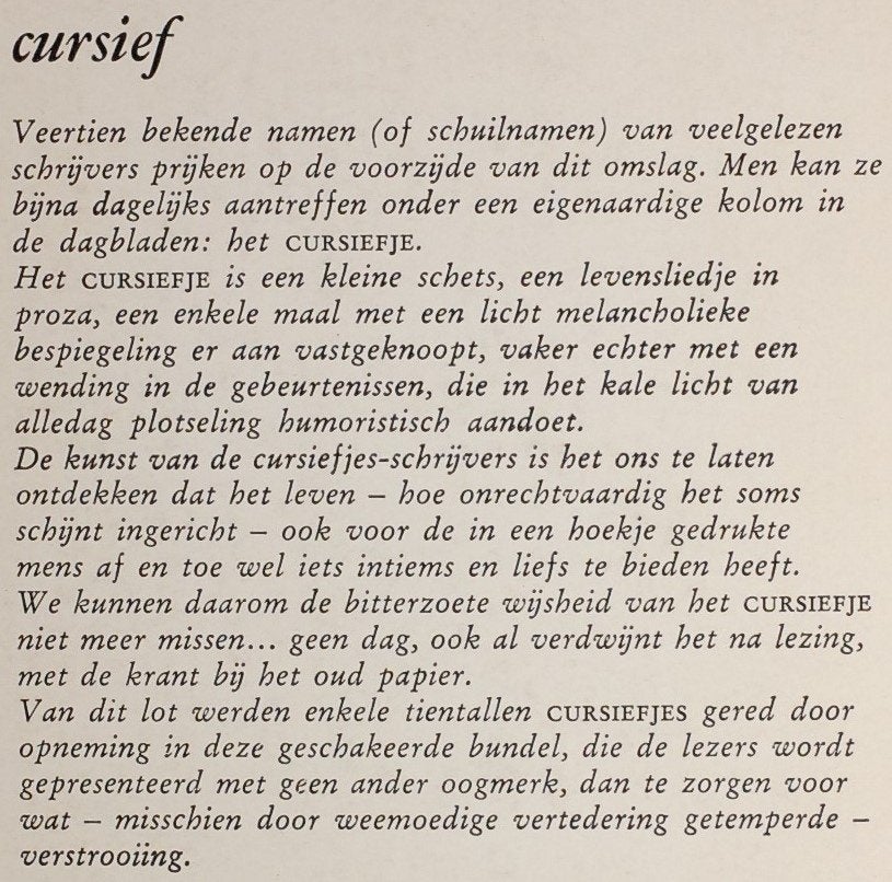 Cursief - Verzameling van veertien schrijvers jaren 60, Verzenden, Zo goed als nieuw, Nederland, Diverse Auteurs