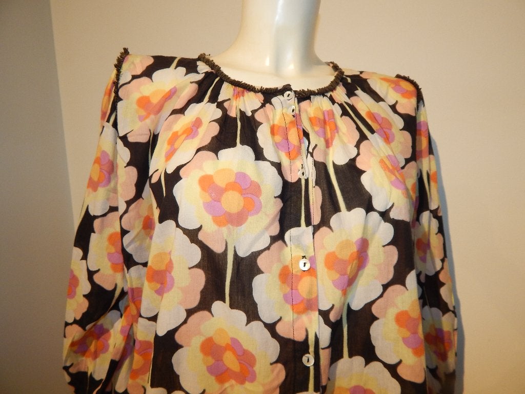 Antik Batik mooie blouse grote bloemen print strik mouw M, Maat 38/40 (M), Meerkleurig, Ophalen of Verzenden, Zo goed als nieuw