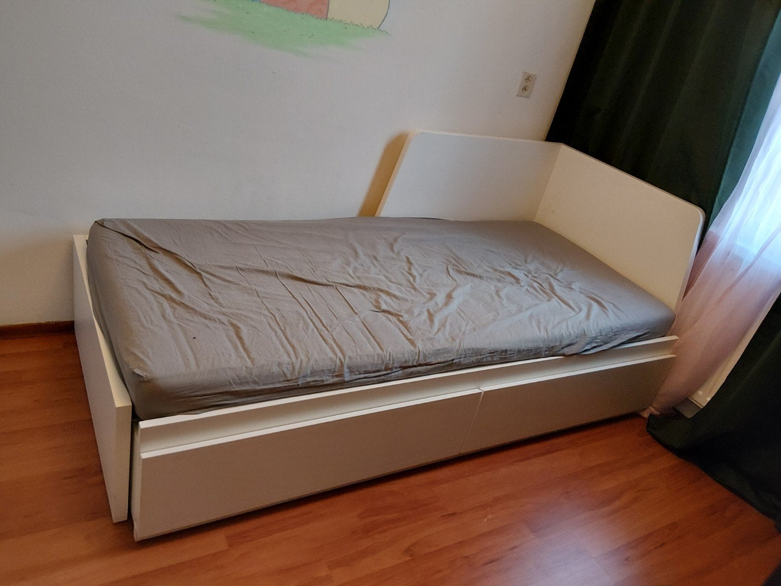 Gratis eenpersoonsbed met uitschuifbed en opbergvakken, Ophalen, Gebruikt, 90 cm, Eenpersoons