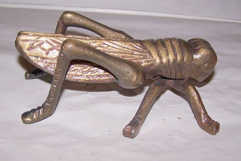 Bronzen sprinkhaan. L. 16cm. Nieuwstaat., Ophalen of Verzenden, Zo goed als nieuw, Dier
