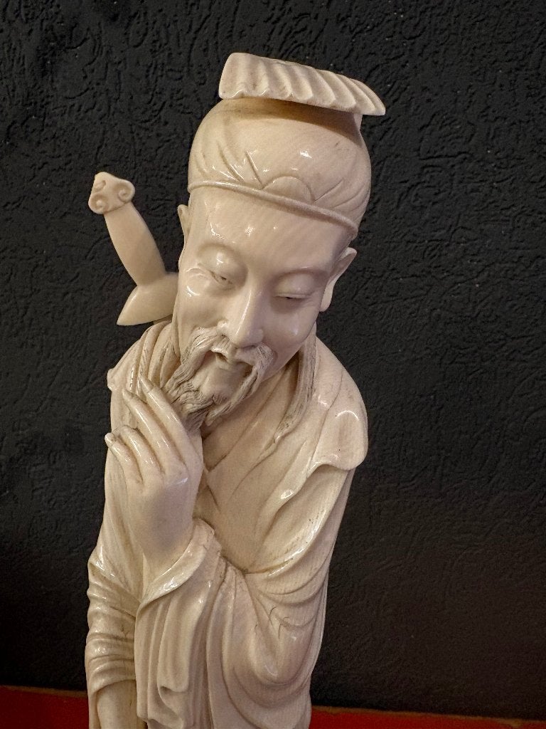 PRACHTIG GESTOKEN IVOREN CHINESE FIGUUR 57CM 19E EEUW, Antiek en Kunst, Kunst | Beelden en Houtsnijwerken, Overige materialen