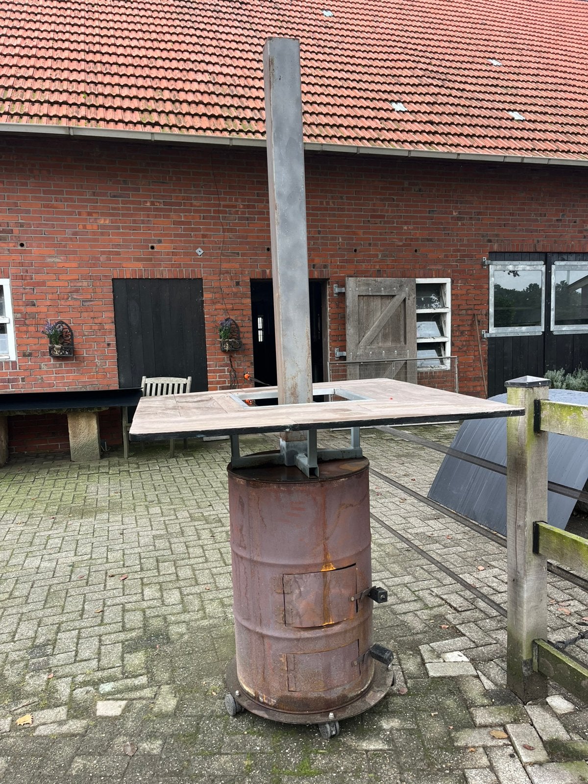 Mobiele robuuste buitenkachel, Tuin en Terras, Ophalen, Gebruikt, Waterbestendig
