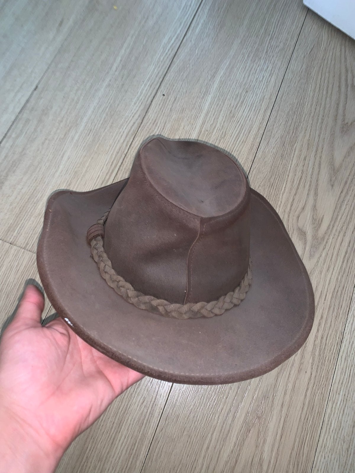 Bruine Leren Cowboyhoed - Maat L, Ophalen of Verzenden, Zo goed als nieuw, Hoed