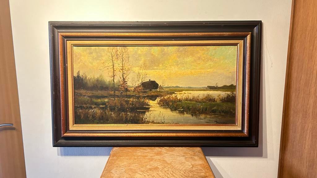 Fons Verstraeten - Olieverf Rivierlandschap / Polderlandscha, Antiek en Kunst, Kunst | Schilderijen | Klassiek, Ophalen of Verzenden