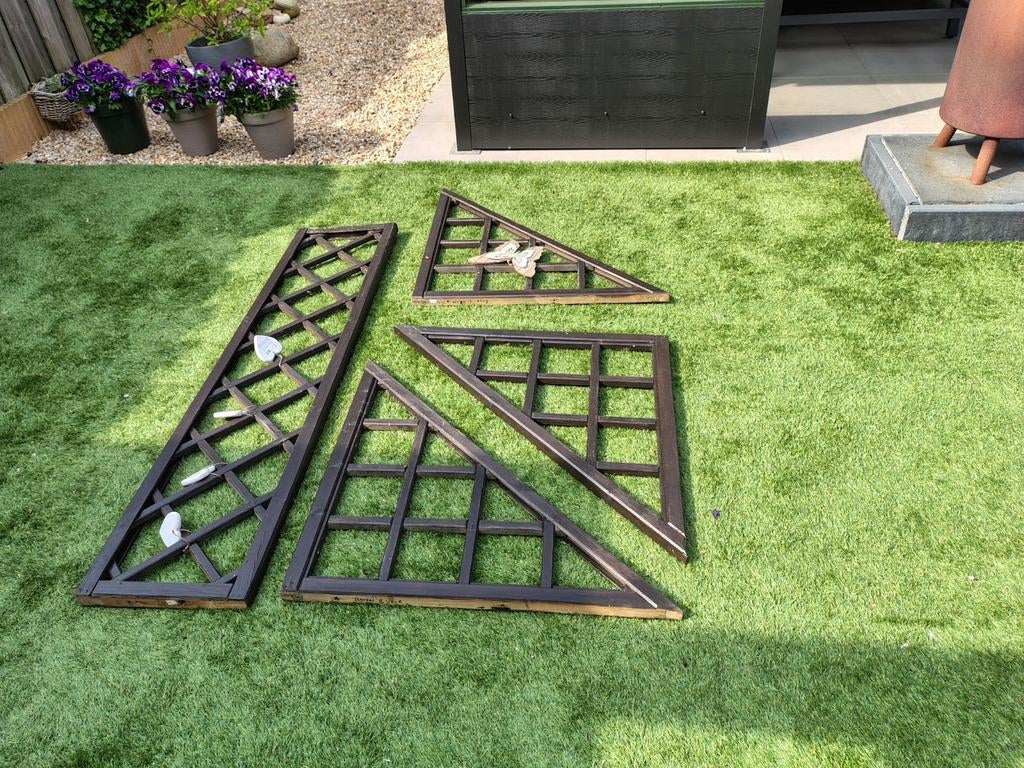 Houten tuinhekdelen - diverse vormen, Tuin en Terras, Ophalen of Verzenden, Gebruikt, Hout, Tuinhek