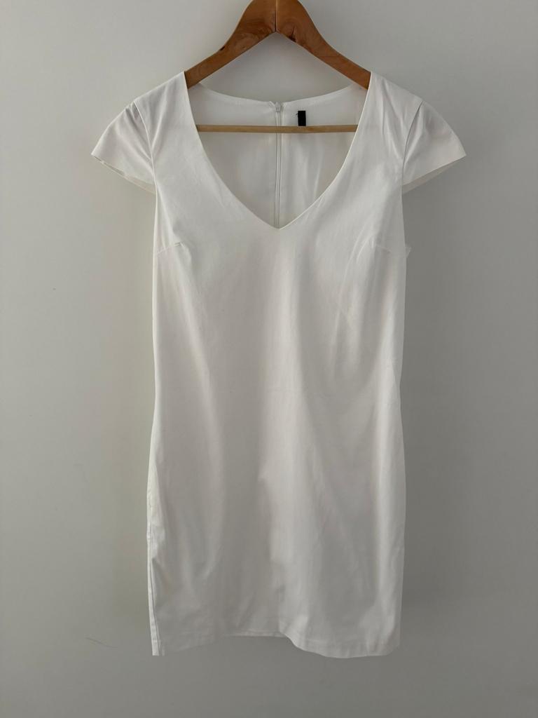 Benetton - wit zakelijk jurkje - (maat S), Maat 38/40 (M), Wit, Ophalen of Verzenden, Gedragen