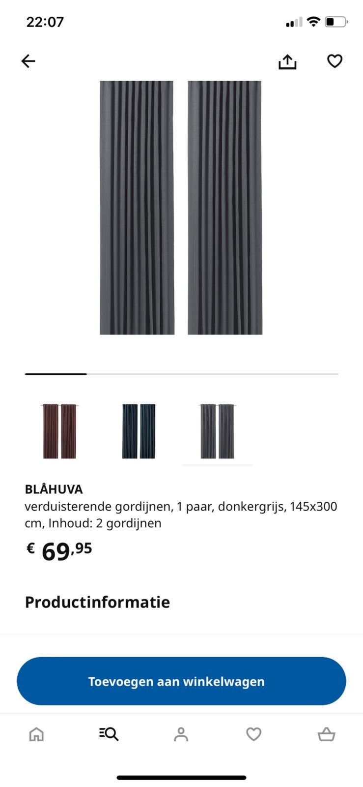 3x Verduisterende gordijnen BLÅHUVA ikea, Ophalen, Verduisterend, Zo goed als nieuw, IKEA