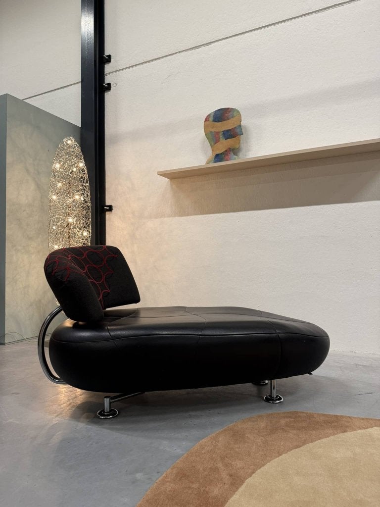 Leolux Kikko Chaise Longue zwart leer stof Desgn Fauteuil, Huis en Inrichting, Banken | Bankstellen, Info@leolux.nl, 150 tot 200 cm
