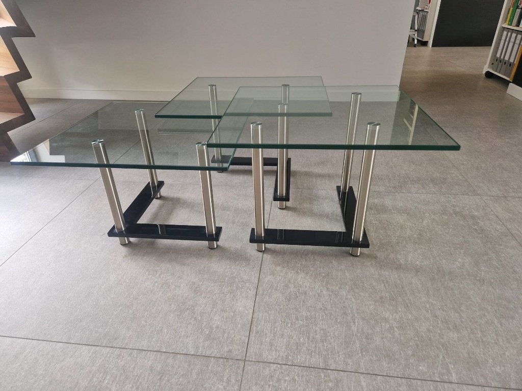 Set van 3 glazen salontafels - 55x55 cm, diverse hoogtes, Huis en Inrichting, Tafels | Bijzettafels, Ophalen, Minder dan 45 cm