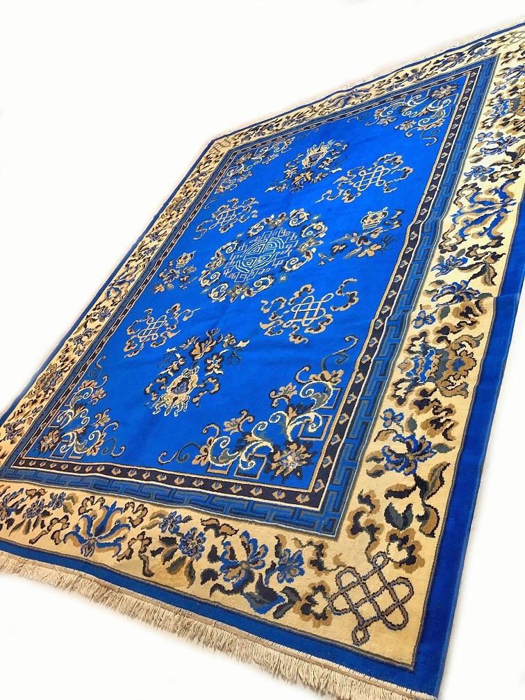 Grote Chinees tapijt - Art deco - klassiek vloerkleed wol, Huis en Inrichting, Gebruikt, Blauw, 200 cm of meer, Ophalen of Verzenden