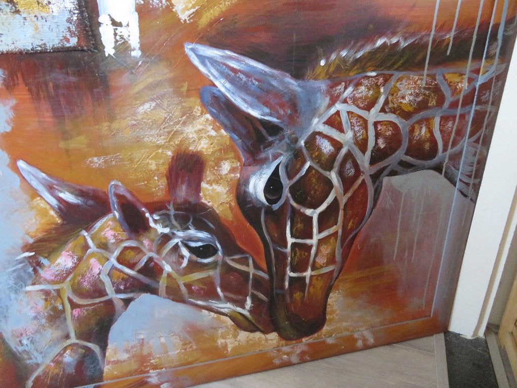 Schilderij met giraf giraffen jungle in lijst junglekamer?, Ophalen, Gebruikt, Overige typen, 127 cm