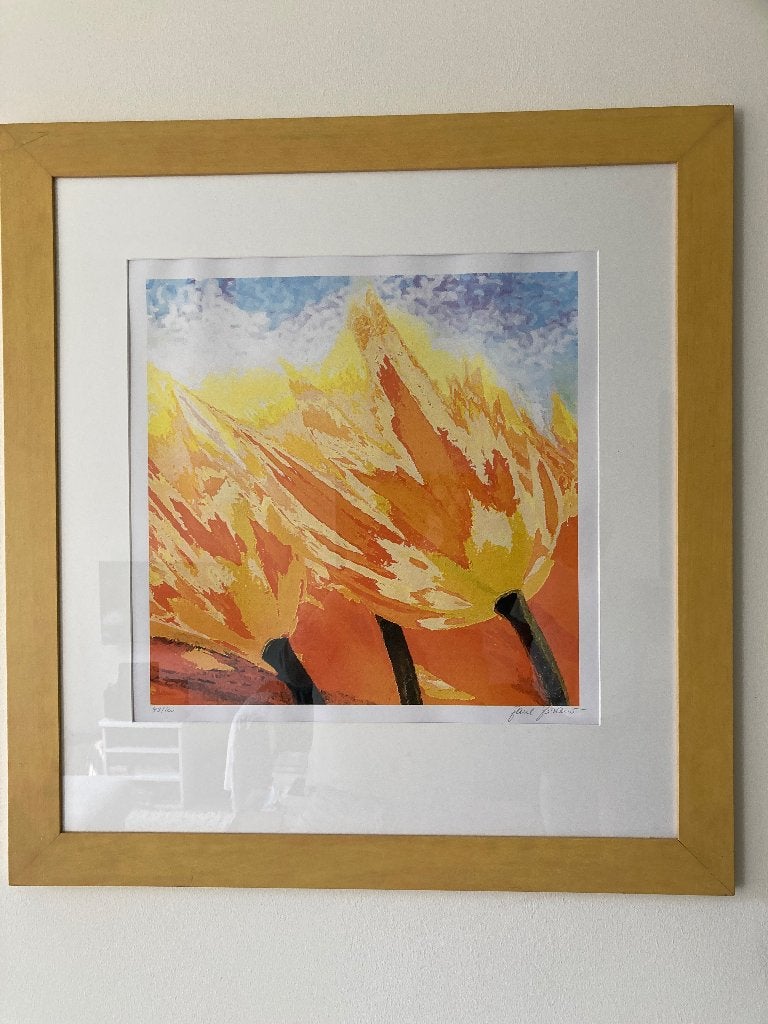 Paul Brand zeefdruk Tulips handgesigneerd, Ophalen, Achter glas, Zeefdruk, Bloemen