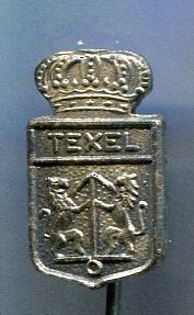 TEXEL zilverkleurig stadswapen speldje ( U_101), Verzamelen, Verzenden, Zo goed als nieuw, Stad of Land, Speldje of Pin
