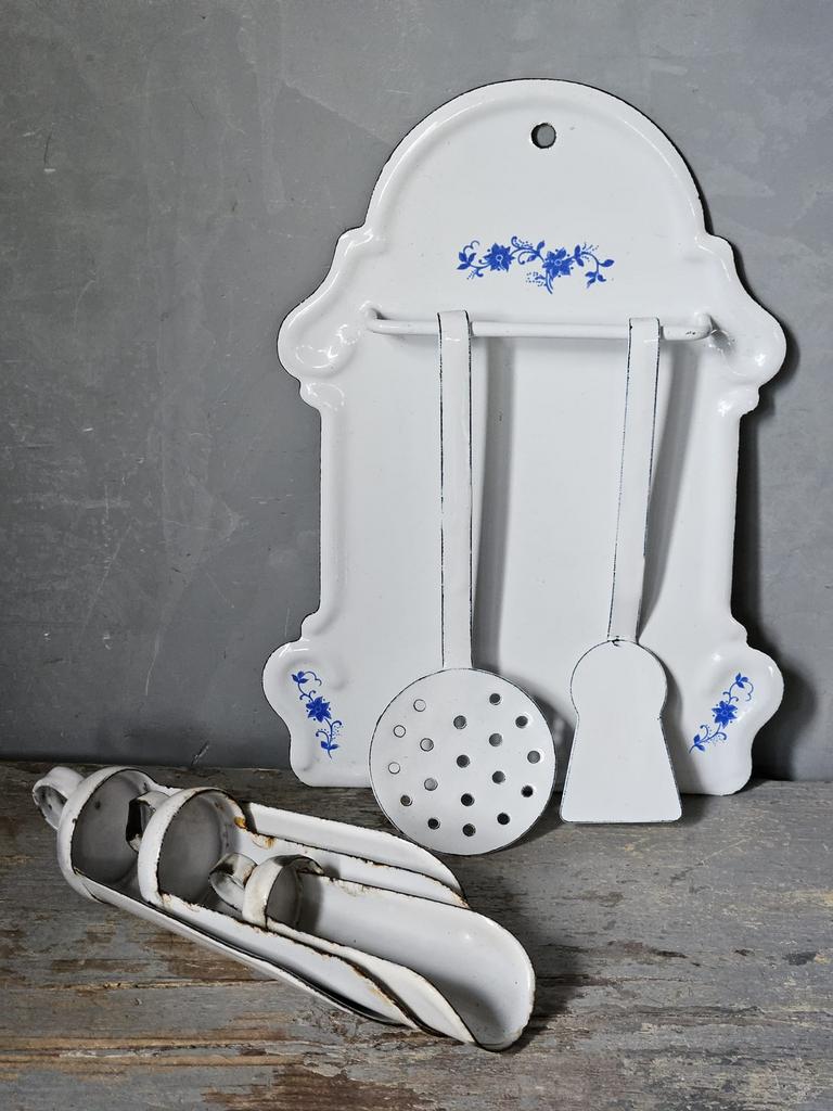 Set kinder wit emaille lepelrekje / grutter schepjes, Ophalen of Verzenden