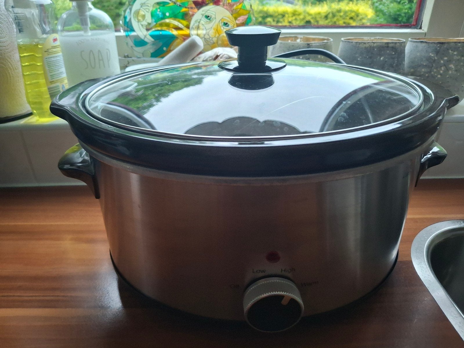 Slowcooker 5L met keramische binnenpan, Ophalen of Verzenden, Vaatwasmachinebestendig, Zo goed als nieuw