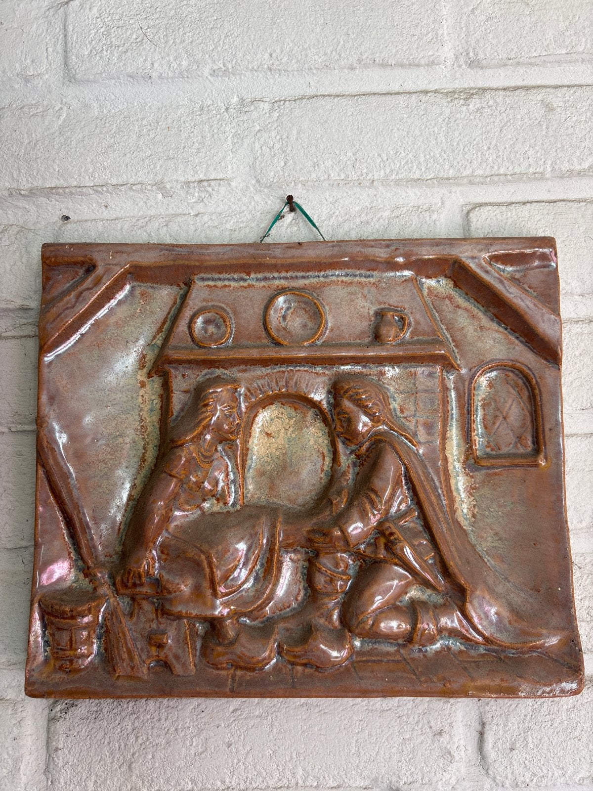 Vintage Keramisch Wandpaneel - Bijbels Tafereel, Antiek en Kunst, Ophalen of Verzenden