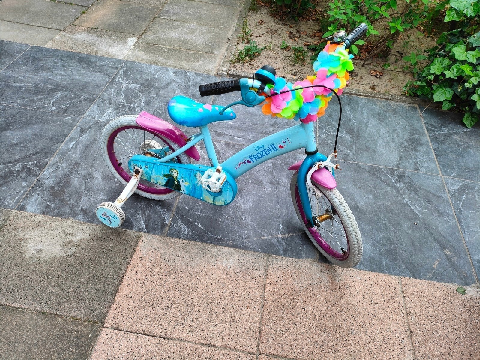Kinderfiets Disney Frozen 16 inch, Terugtraprem, Zijwieltjes, Ophalen of Verzenden, Disney Frozen