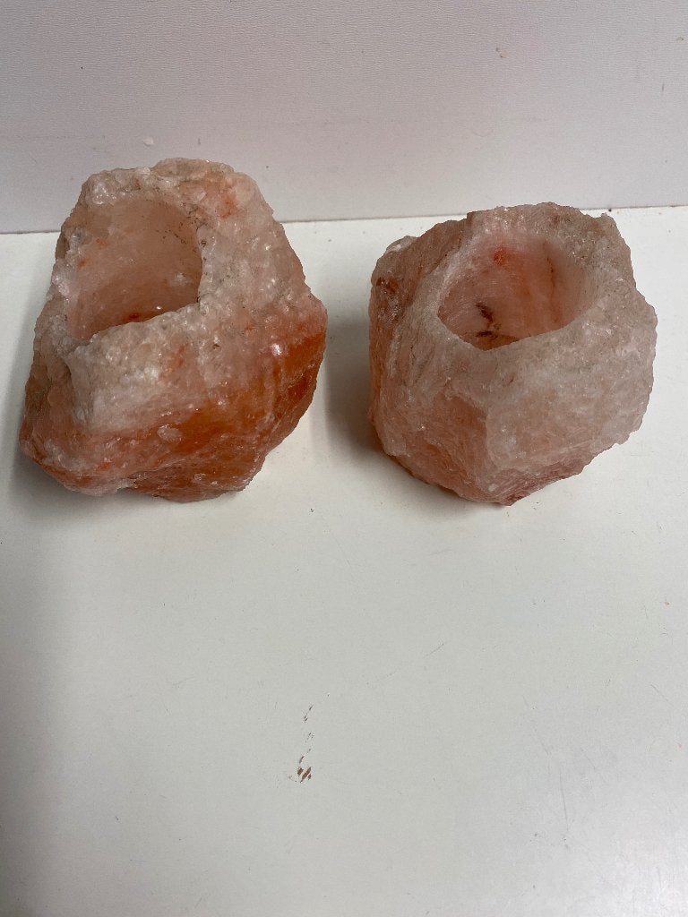 Himalaya zout waxinelichthouders - set van 2, 10 cm, Overige merken, Natuurlijk materiaal, Waxinelichthouder