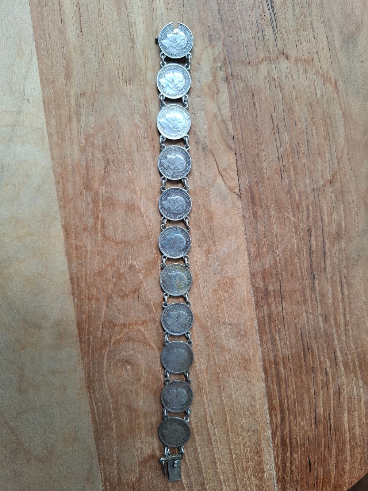 zilveren armbandje van dubbeltjes, Ophalen of Verzenden, Zo goed als nieuw, Zilver, Zilver