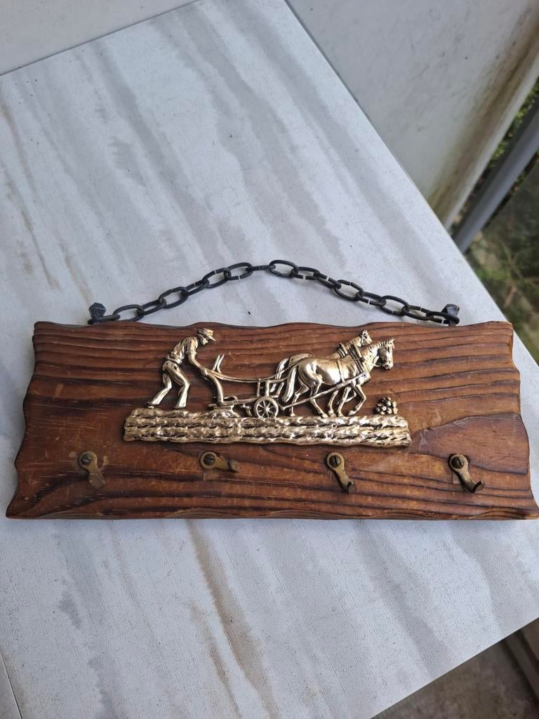 Vintage Houten kapstok met boer en paarden, Ophalen of Verzenden