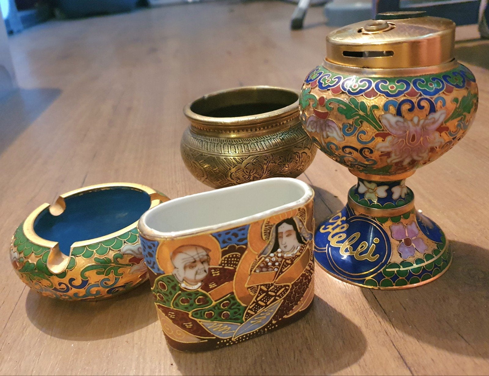 Vintage Chinese Cloisonné Rookset Asbak Aansteker Sigaret, Antiek en Kunst, Ophalen of Verzenden