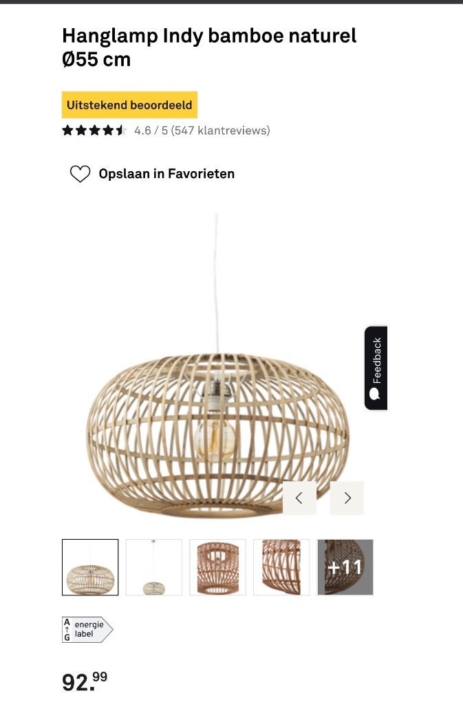 Lamp rotan Indy Karwei, Overige materialen, Bamboe, Zo goed als nieuw, E27 (groot)