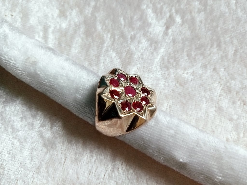 Mooie Zware Brede Zilveren Ring met 9 Robijntjes - Ster, Sieraden, Tassen en Uiterlijk, Antieke sieraden, Verzenden, Zilver, Ring