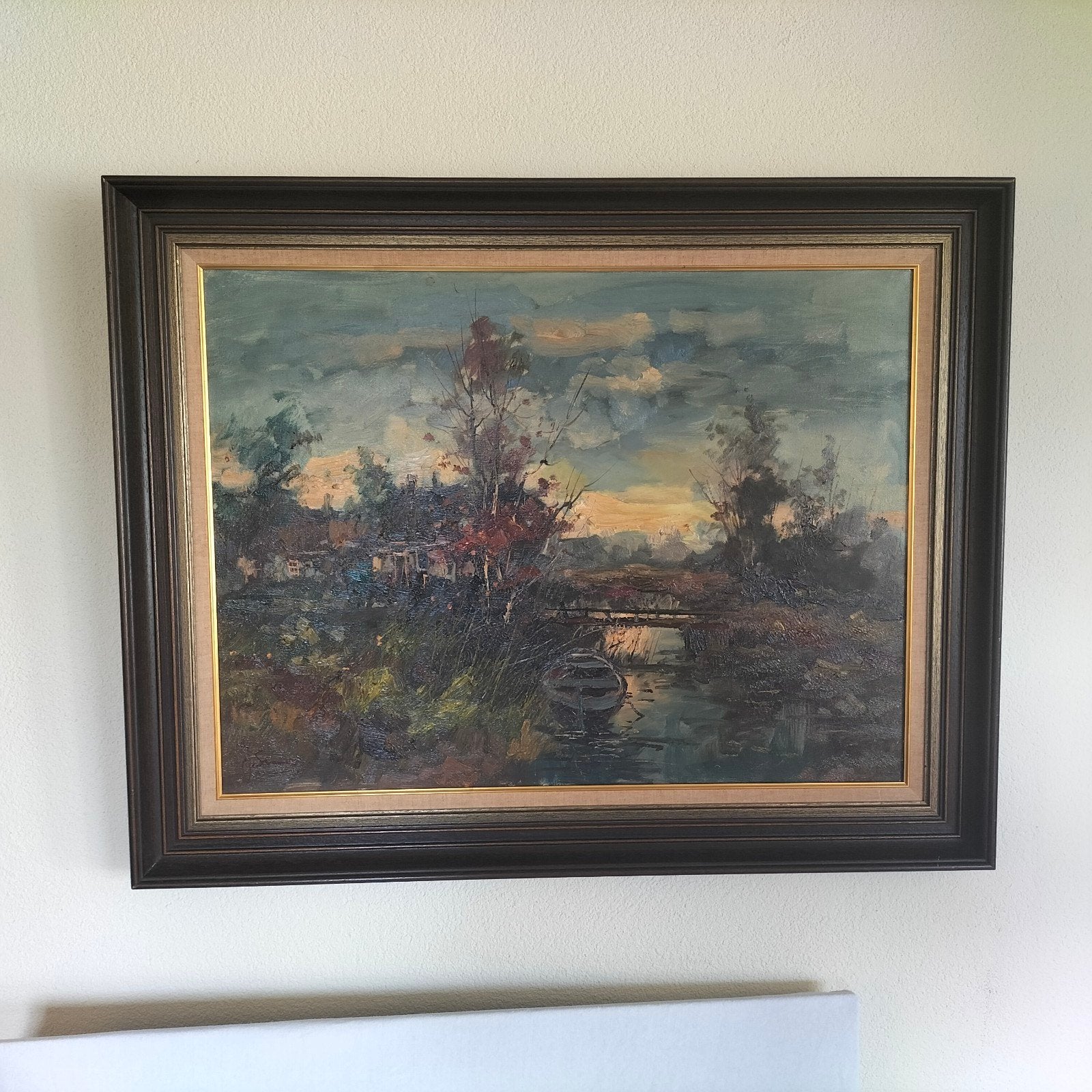 Prachtig schilderij van Joop Smits, rivierlandschap, vintage, Antiek en Kunst, Ophalen
