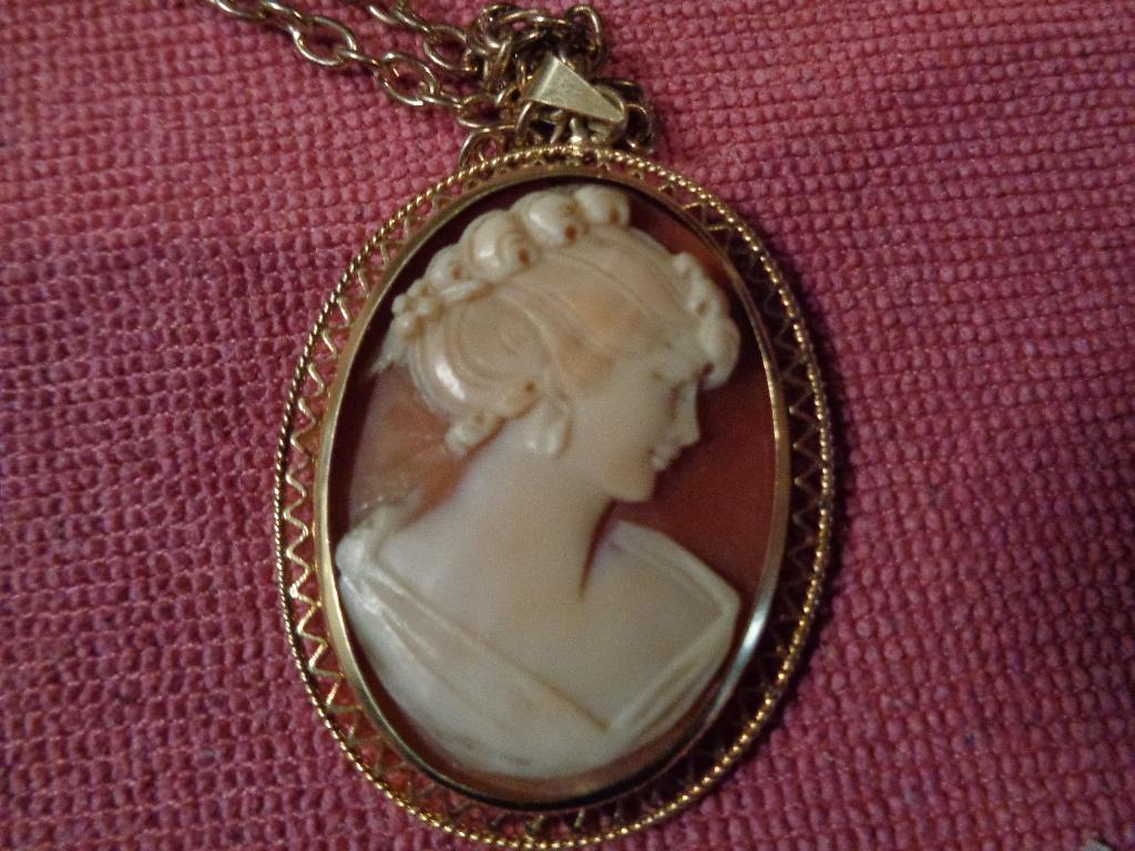 grote Italiaanse handgesneden schelp camee hanger, Ophalen of Verzenden, Goud